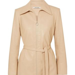 Orseund Iris Belted Vegan Cream Leather Jacket